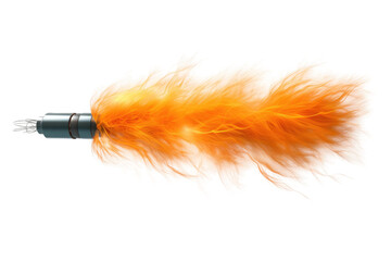 Fiery Elegance: A Vibrant Orange Feather Dancing on a Pure White Stage on White or PNG Transparent Background.