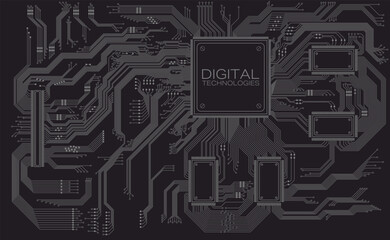 Printed circuit board of digital devices. Vector illustration. Sketch for creativity.