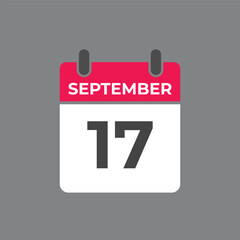 September  17 calendar reminder. 17 September  daily calendar icon template. Calendar 17 September  icon Design template. Vector illustration
