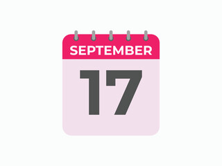 September  17 calendar reminder. 17 September  daily calendar icon template. Calendar 17 September  icon Design template. Vector illustration
