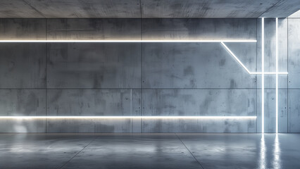 Illuminated Tranquility: A Grey Concrete Wall with White Neon Light