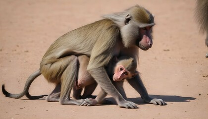 a-baboon-carrying-its-young-on-its-belly-holding- 3