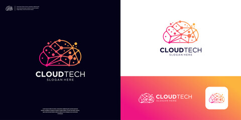 Cloud tech computing database network circuit dot connect logo design.