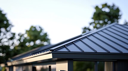 Obraz premium House roof, black steel roof, folded seam type modern house concept