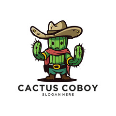 cactus cowboy logo design vector illustration