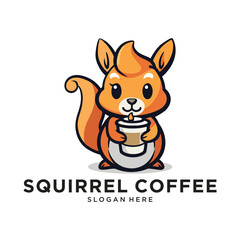 squirrel coffee logo design vector illustration