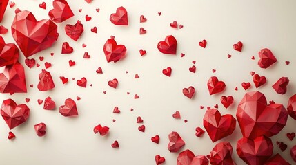 Valentine's Day background with geometric hearts and white backdrop