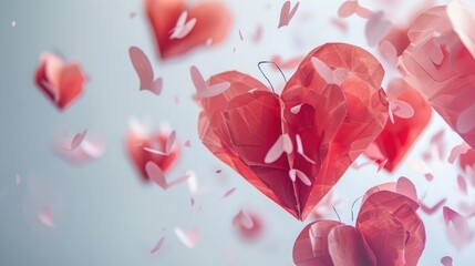 Valentine's Day background with paper hearts against white backdrop