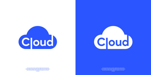 Flat minimalist cloud with negative space word mark logo design.