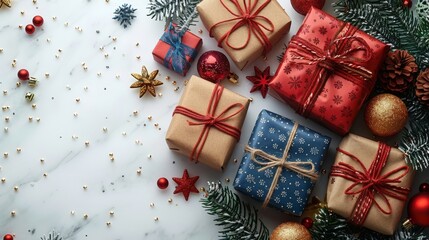 Festive Red Gift Boxes with Ribbons Under a Decorated Christmas Tree