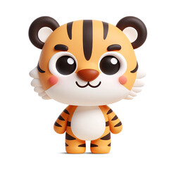 A 3D cute illustration of a tiger character with a big smile