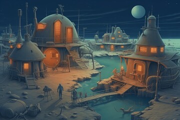 Obraz premium moon colony, human colony on a moon