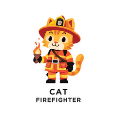 cat firefighter logo design vector illustration
