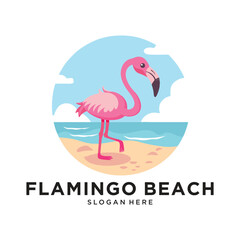 Obraz premium flamingo beach logo design vector illustration