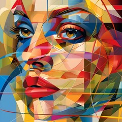 Geometric Abstraction A Cubist Portrait of Womanhood in Vibrant Hues Generative ai