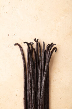 Raw vanilla on textured surface. Food culture. Healthy food with no flavouring and preservative.