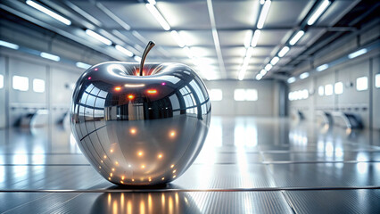 Robotic apple with futuristic background