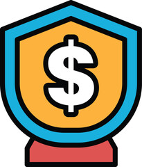 A black and white image of a dollar sign with a shield around it In the concept of business icons