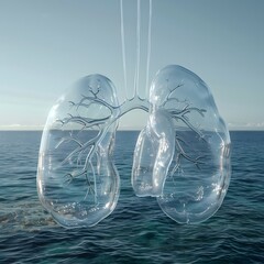 Transparent Human Lungs Over Ocean Reflecting Environmental Health