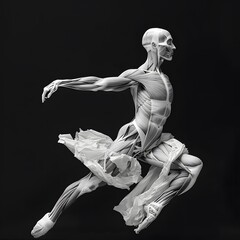 Anatomical Study of a Running Human Figure with Musculature Exposed