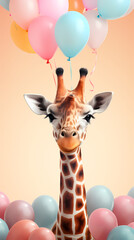 A cute giraffe with balloons