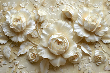  beautiful painting of roses in beige and white, with lace details on the edges. Created with Ai