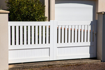 door classic planks white pvc plastic home gate portal of suburbs house street city