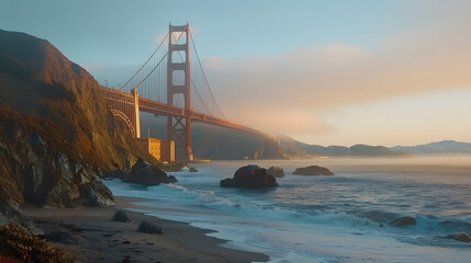 Landmark famous in San Francisco of the Golden Gate Bridge in California USA .Concept travel and world attractions