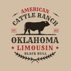 Vintage Rustic Limousin Bull Cow Cattle Farm Western Livestock Logo