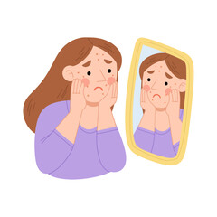 Woman with acne vector illustration