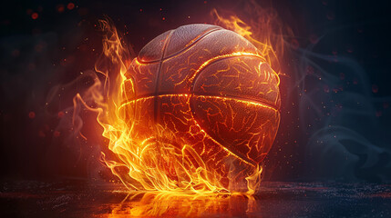 Glowing hot basketball on fire.