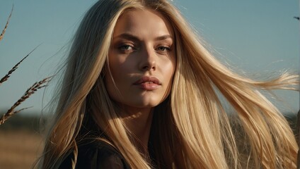Fototapeta premium Beautiful blonde woman with long, healthy , straight and shiny hair
