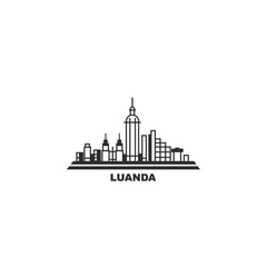 Luanda cityscape skyline city panorama vector flat modern logo icon. Angola capital emblem idea with landmarks and building silhouettes. Isolated thin line graphic
