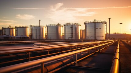 Obraz premium Storage tanks for oil and gas refineries Industrial structures and giant tanks nearby