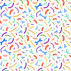 Probiotics background. Different colorful microbiome and microbiota. Bifidobacterium and lactobacillus. Banner poster or advertising backdrop, packaging design, vector cartoon flat style illustration