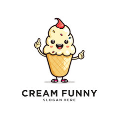 ice cream funny logo design vector illustration