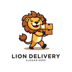 lion king with delivery box logo design vector illustration