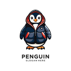 penguin with jacket logo design vector illustration