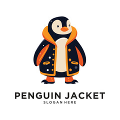 penguin with jacket logo design vector illustration