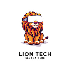 lion king with vr glass logo design vector illustration
