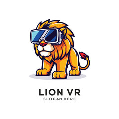 lion king with vr glass logo design vector illustration