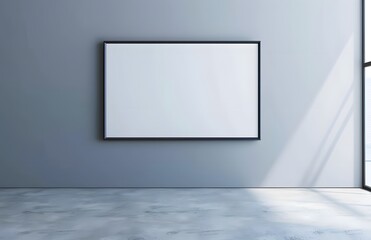 horizontal rectangle with a white background and black frame mockup, hanging on the wall