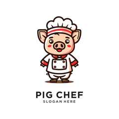 pig chef cook logo design vector illustration