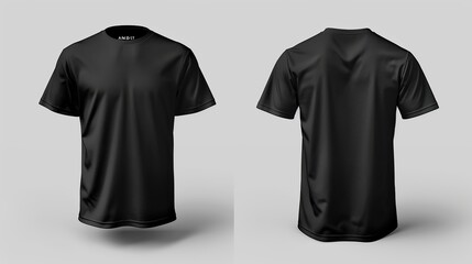 Blank black male t-shirt, template for your design mockup. Front and back view. copy space for text.