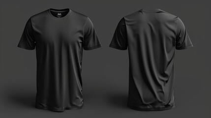 Blank black male t-shirt, template for your design mockup. Front and back view. copy space for text.
