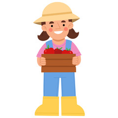 Woman farmer harvesting vector illustration