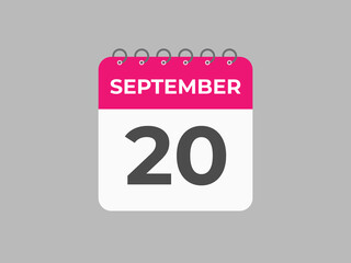 September  20 calendar reminder. 20 September  daily calendar icon template. Calendar 20 September  icon Design template. Vector illustration
