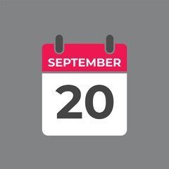 September  20 calendar reminder. 20 September  daily calendar icon template. Calendar 20 September  icon Design template. Vector illustration
