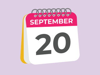 September  20 calendar reminder. 20 September  daily calendar icon template. Calendar 20 September  icon Design template. Vector illustration
