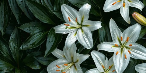 Obraz premium White lilies are a symbol of purity and innocence. beauty and fragrance for weddings and other special occasions.